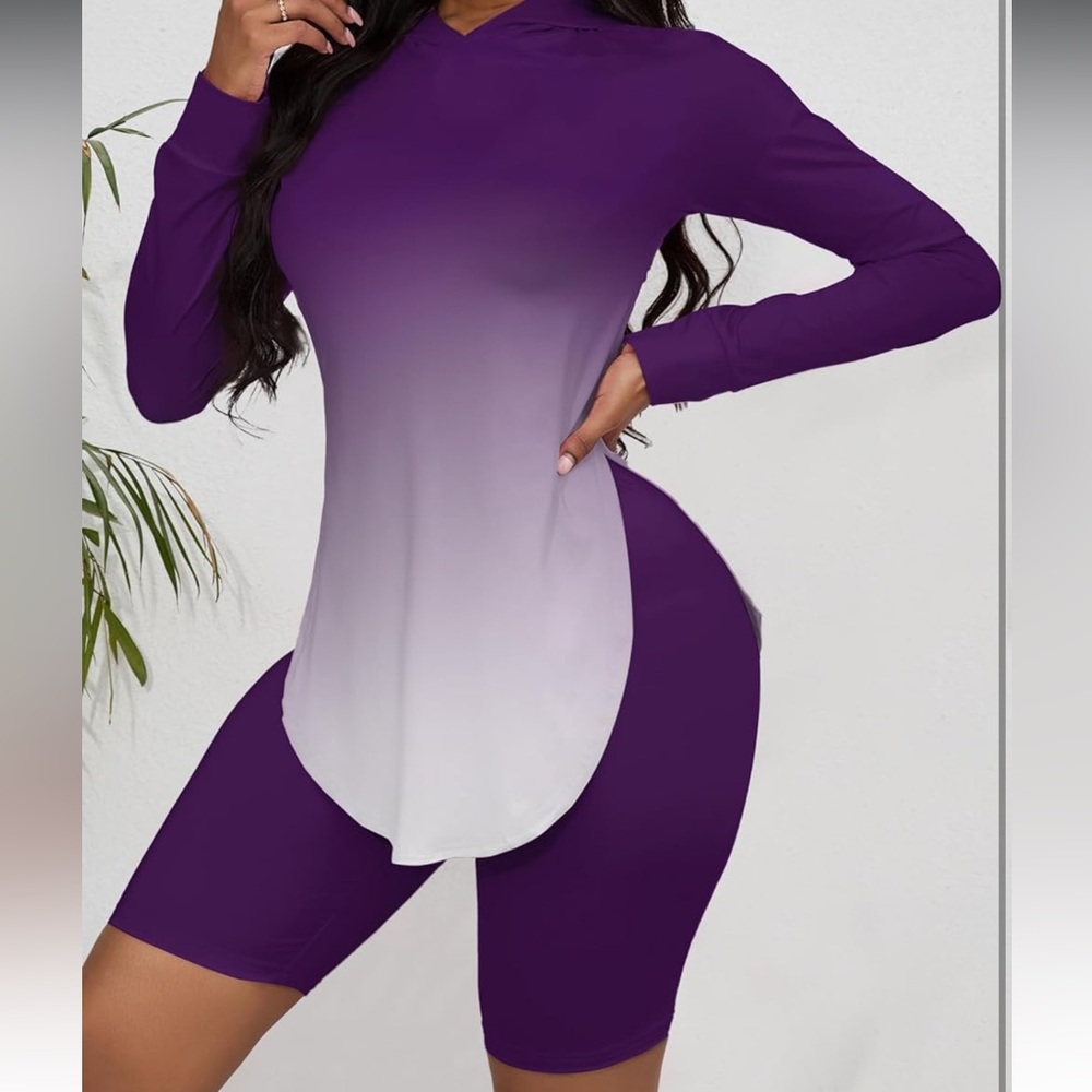 Purple Ombre Long Sleeve Top and Shorts Set